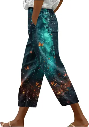 Linen Pants Women Casual Summer Harlan Pants Lightweight Wide Leg Gradient Color Trousers with Drawstring Pockets