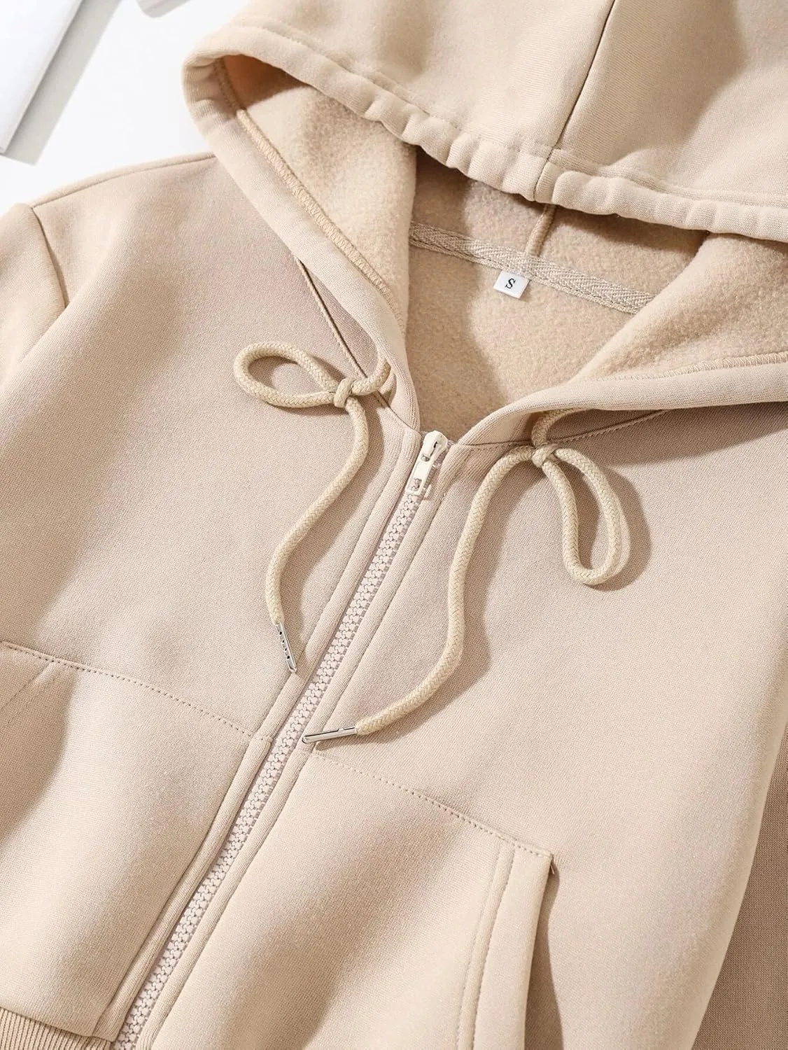 LOFAAC Women Fleece Full Zip Up Cropped Hoodie Sweatshirt 90s Long Sleeve Drawstring Hooded Crop Jacket Top with Pockets