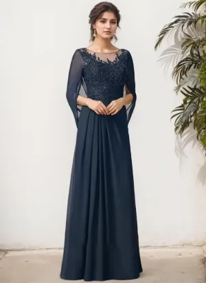Long Mother of The Bride Dresses for Wedding Mermaid Chffion Cape Sleeves Lace Formal Dress for Women 2024