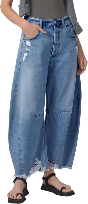 LONGBIDA Women's Mid Rise Barrel Jeans-Vintage Wide Leg Cropped Denim Pants,Y2K Baggy Boyfriend Style
