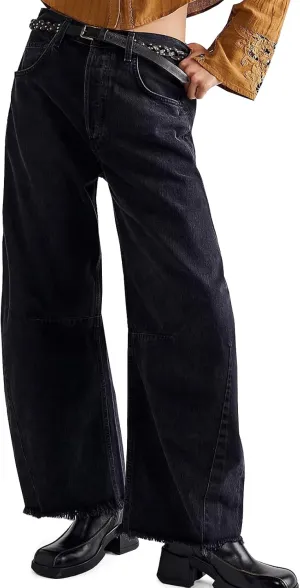 LONGBIDA Women's Mid Rise Barrel Jeans-Vintage Wide Leg Cropped Denim Pants,Y2K Baggy Boyfriend Style