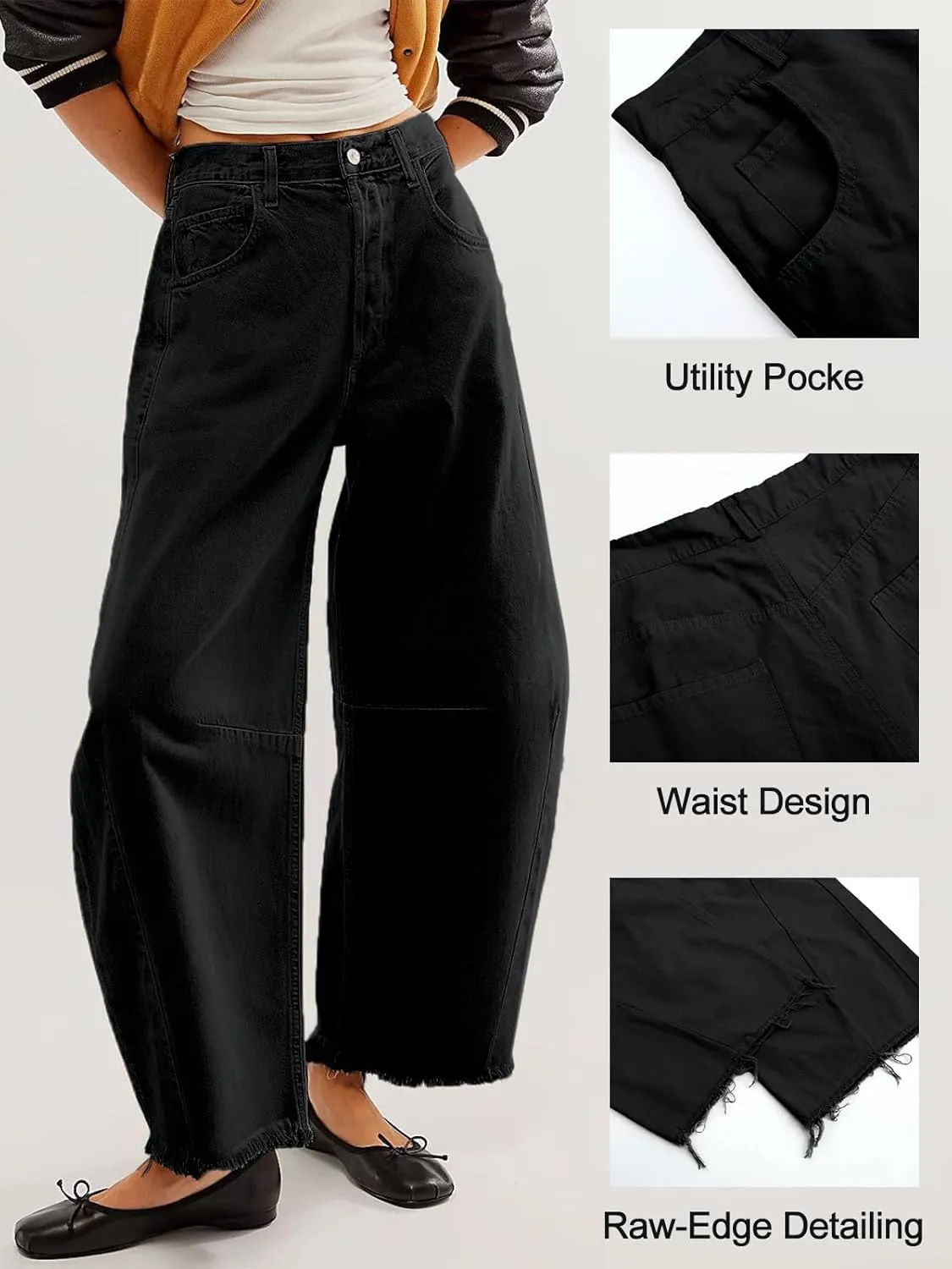 LONGBIDA Women's Mid Rise Barrel Jeans-Vintage Wide Leg Cropped Denim Pants,Y2K Baggy Boyfriend Style