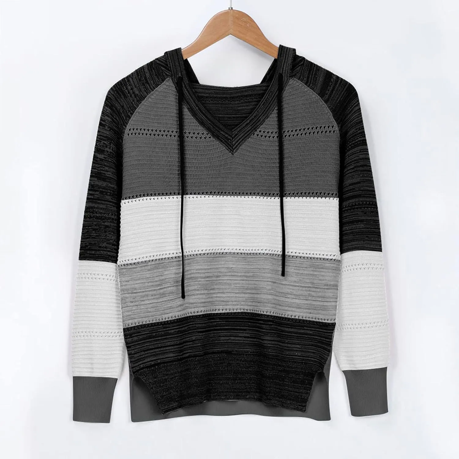 LRMQS Womens Fall Fashion 2024 Color Block Drawstring Hoodies Sweater Trendy Casual Loose Cute Knit Pullover Winter Clothes
