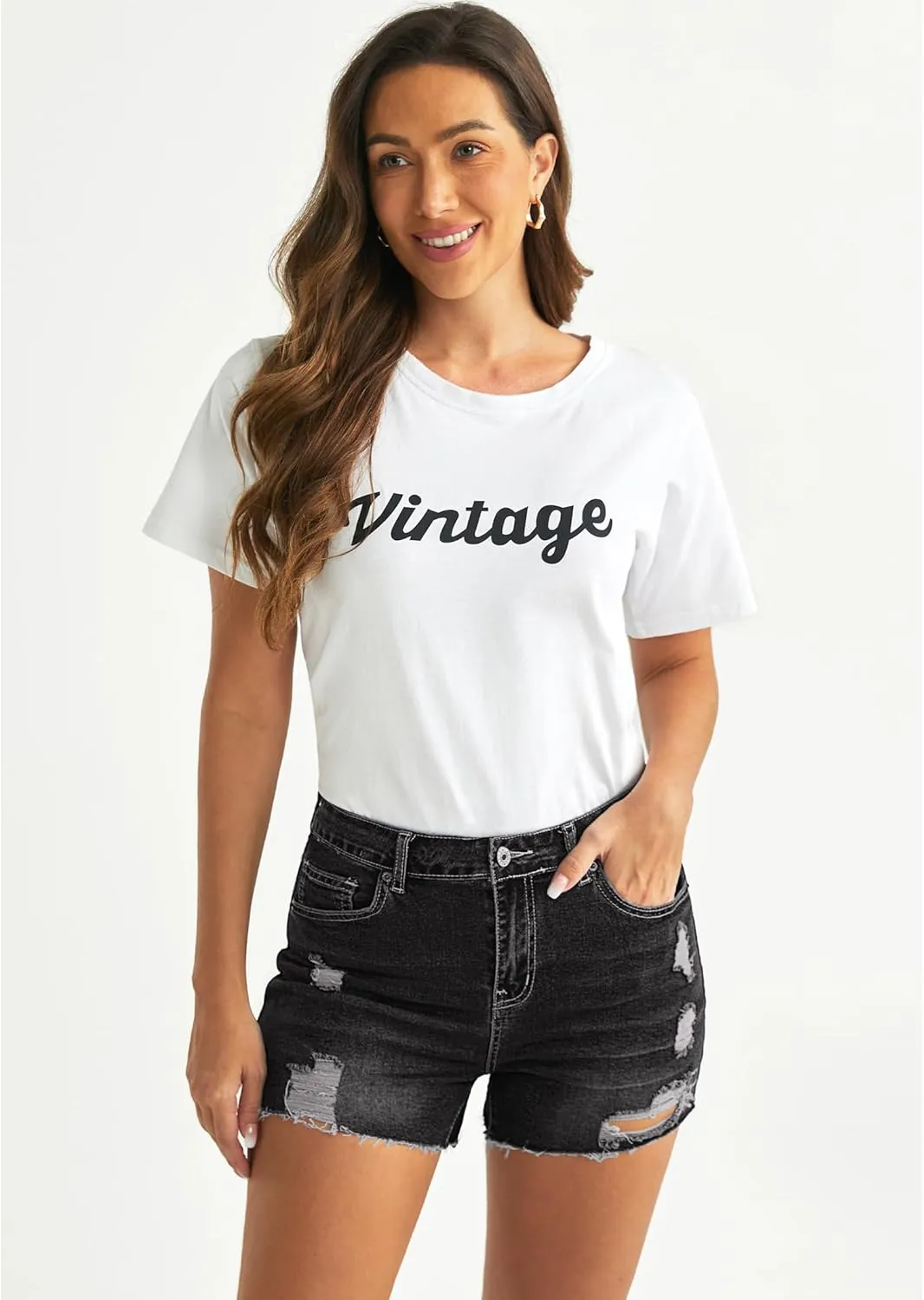 Luvamia Women's High Waisted Distressed Denim Shorts, Blue, Size X-Small to XX-Large