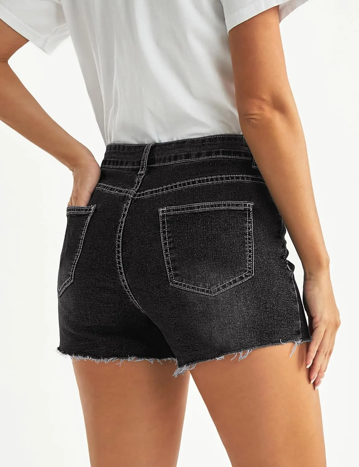 Luvamia Women's High Waisted Distressed Denim Shorts, Blue, Size X-Small to XX-Large