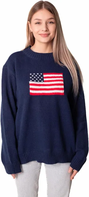 Madore Blue Soft Oversized American Flag Sweater Women 4th of July 2024 USA Outfits Plus Fourth