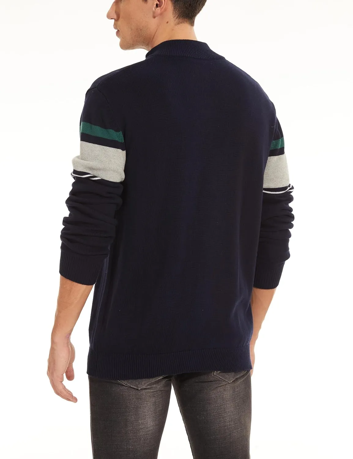 MAGCOMSEN Men's Sweaters 1/4 Zip Cotton Sweater Pullover Polo Sweaters Striped Fall Winter Warm Sweatshirts