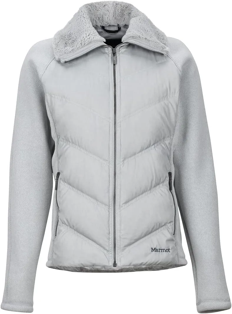 MARMOT Women's Thea Jacket - 700-Fill Down Insulated Hybrid with Fleece Sleeves Faux Fur Collar