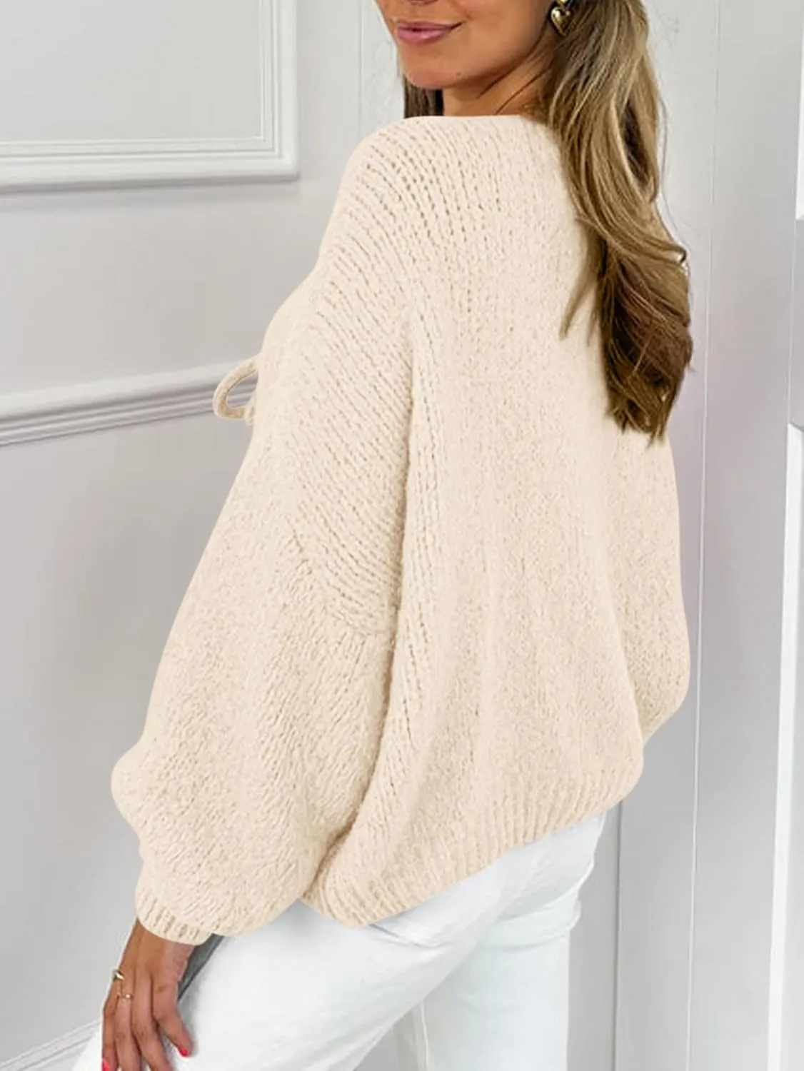 MASCOMODA 2025 Bow Tie Front Cardigan Sweaters for Women Fall Winter Oversized Long Sleeve Open Front Chunky Sweater Coats