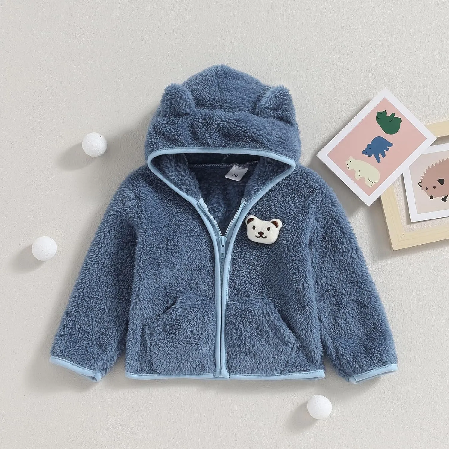 Meiweileya Baby Girl Boy Fleece Zip Up Hoodie Bear Ears Fuzzy Jacket Hooded Teddy Coat Winter Shacket Warm Outwear Cardigan