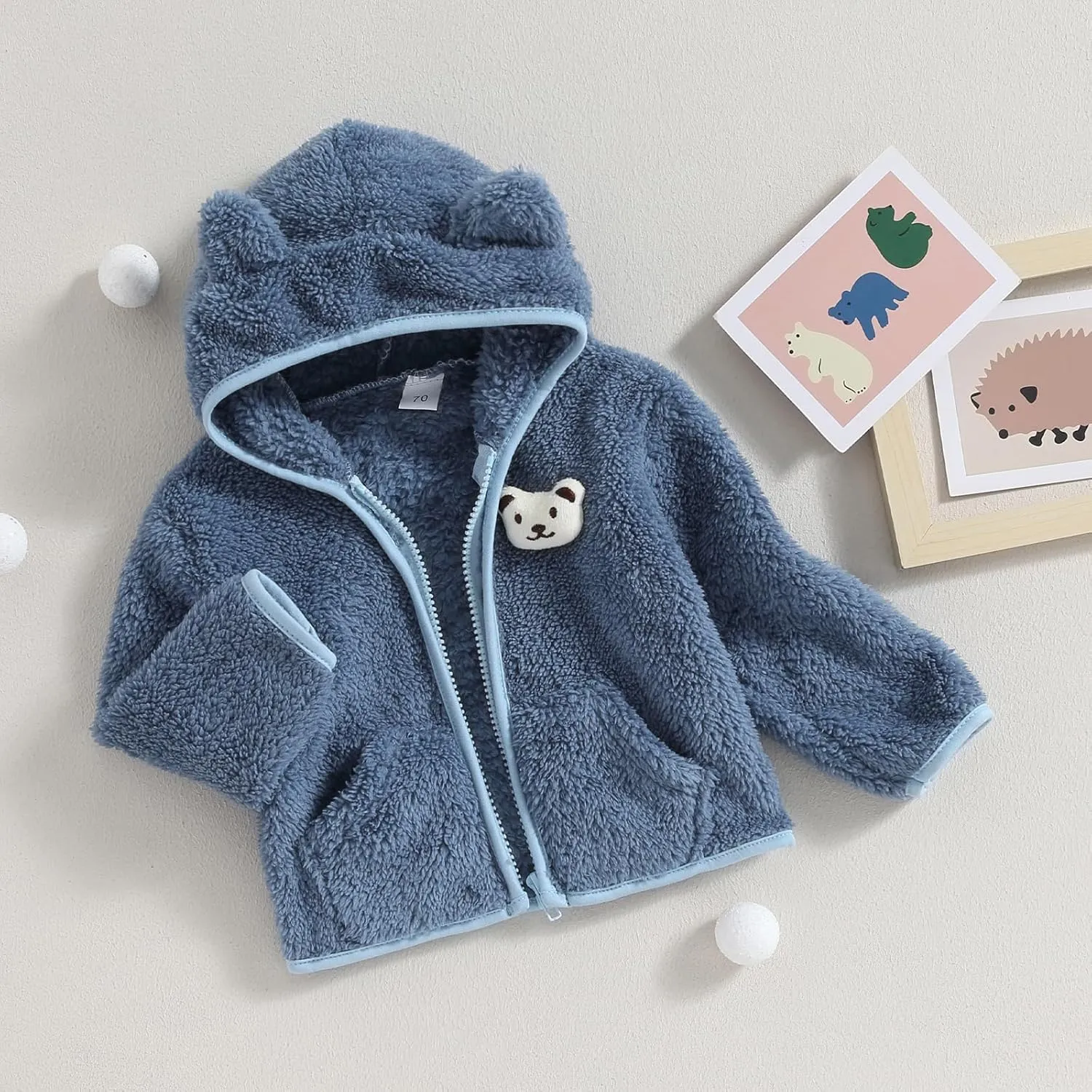 Meiweileya Baby Girl Boy Fleece Zip Up Hoodie Bear Ears Fuzzy Jacket Hooded Teddy Coat Winter Shacket Warm Outwear Cardigan