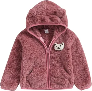 Meiweileya Baby Girl Boy Fleece Zip Up Hoodie Bear Ears Fuzzy Jacket Hooded Teddy Coat Winter Shacket Warm Outwear Cardigan