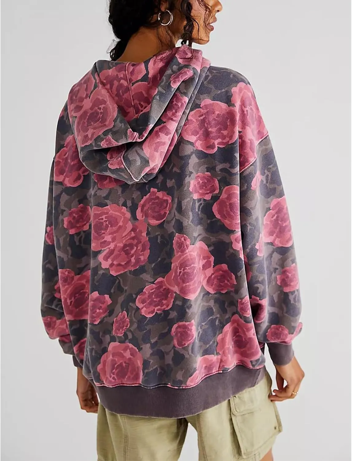 Meiweileya Oversized Graphic Hoodies for Women Y2k Long Sleeve Doop Sweatshirts Top Print Floral Crewneck