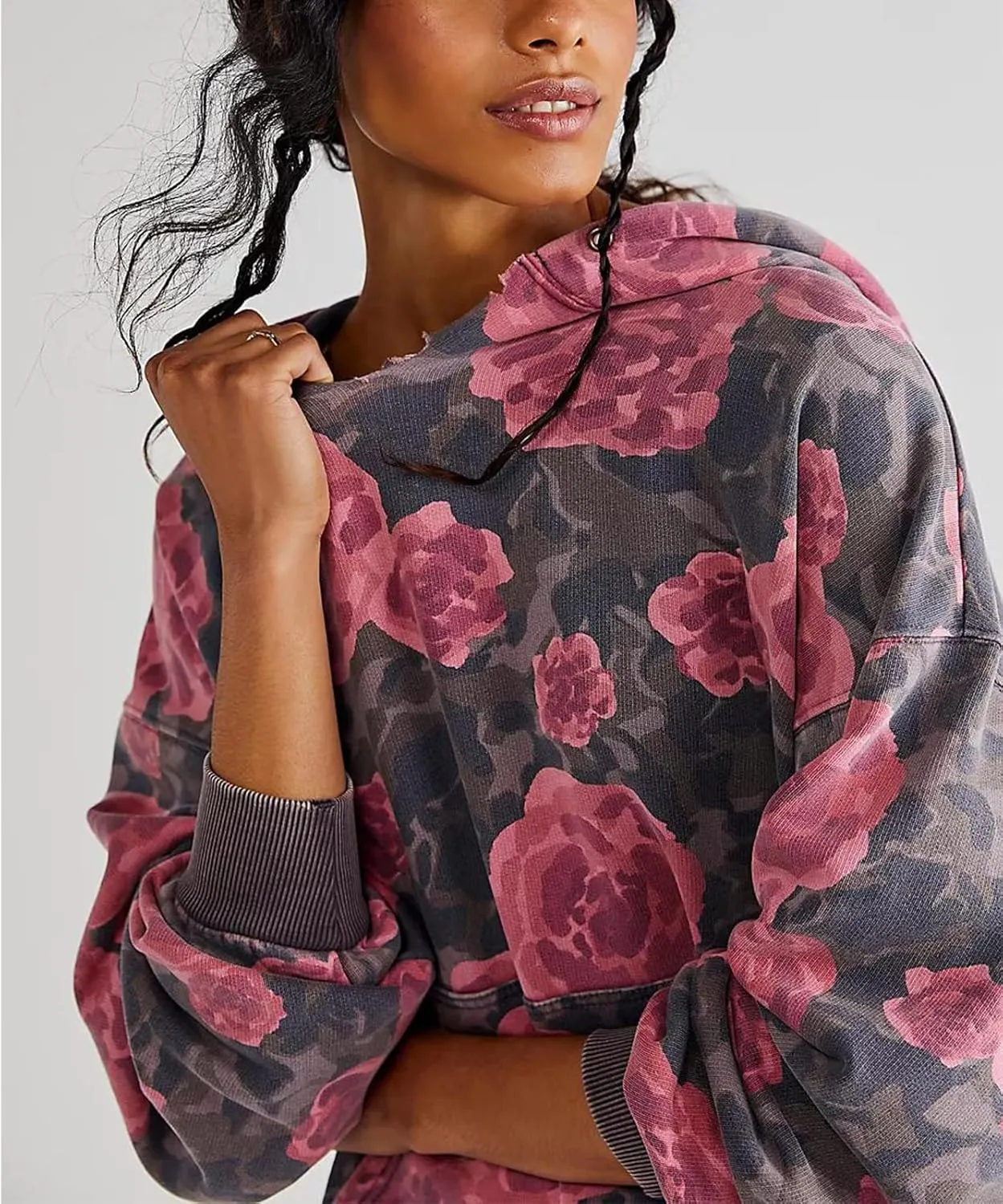 Meiweileya Oversized Graphic Hoodies for Women Y2k Long Sleeve Doop Sweatshirts Top Print Floral Crewneck
