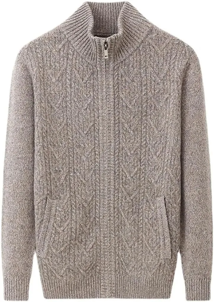 Men's 100% Solid Cashmere Zipper Knitted Cardigan Men's Sweater Coat
