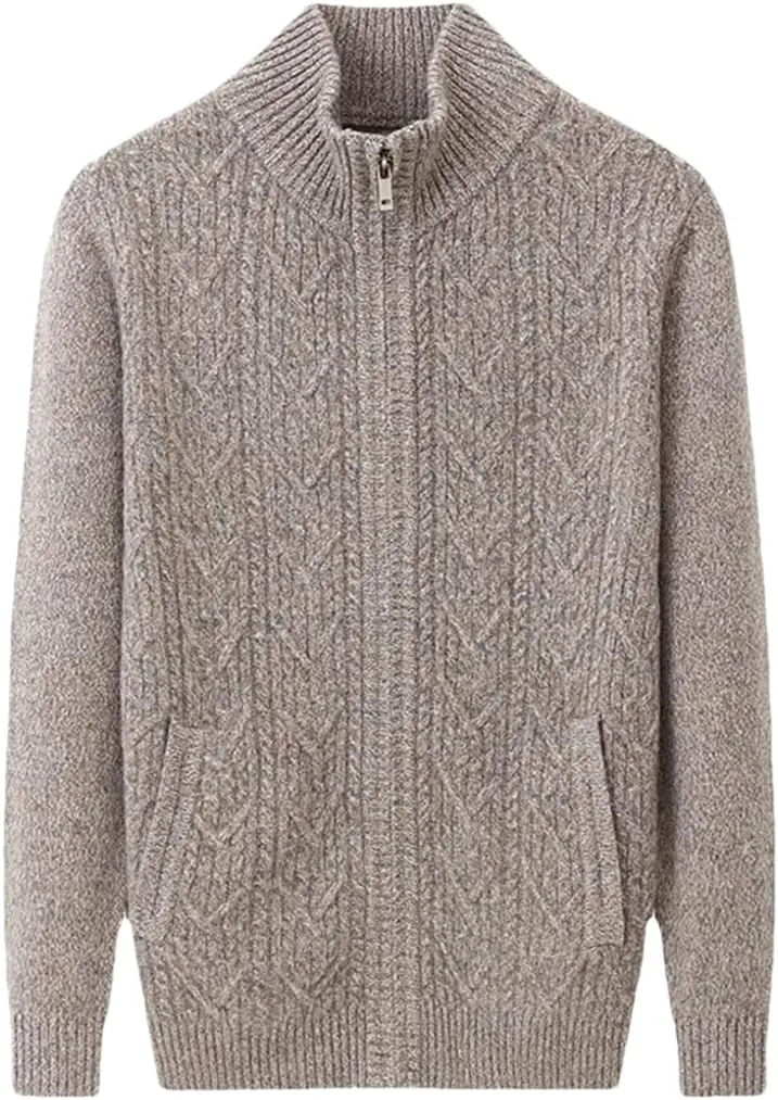Men's 100% Solid Cashmere Zipper Knitted Cardigan Men's Sweater Coat