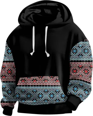 Men's Aztec Sweatshirts Hoodies Vintage Ethnic Print Heavy Weight Hooded Pullover with Kangaroo Pocket
