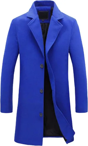 Mens Double Breasted Trench Coat Notched Collar Long Jacket Wool Blend Pea Coat Smart Casual Business Overcoat Big&Tall