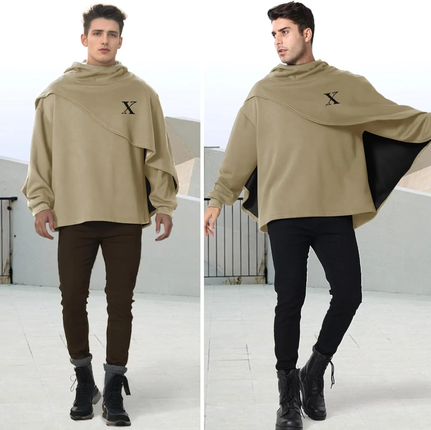 Men's Fashion Hoodie Poncho Cape Cloak Techwear Sweatshirts Unisex Lightweight Patchwork Casual Pullover