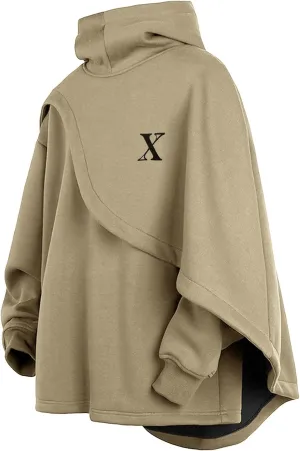 Men's Fashion Hoodie Poncho Cape Cloak Techwear Sweatshirts Unisex Lightweight Patchwork Casual Pullover