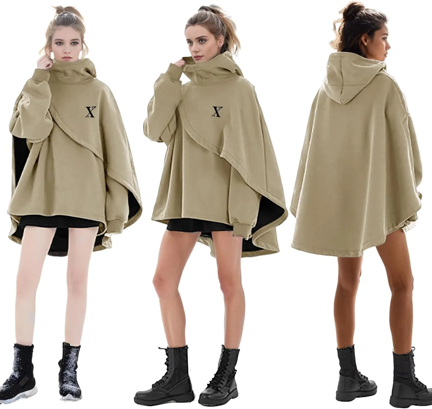 Men's Fashion Hoodie Poncho Cape Cloak Techwear Sweatshirts Unisex Lightweight Patchwork Casual Pullover