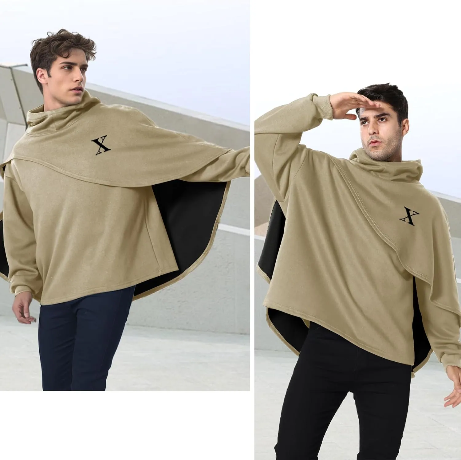 Men's Fashion Hoodie Poncho Cape Cloak Techwear Sweatshirts Unisex Lightweight Patchwork Casual Pullover