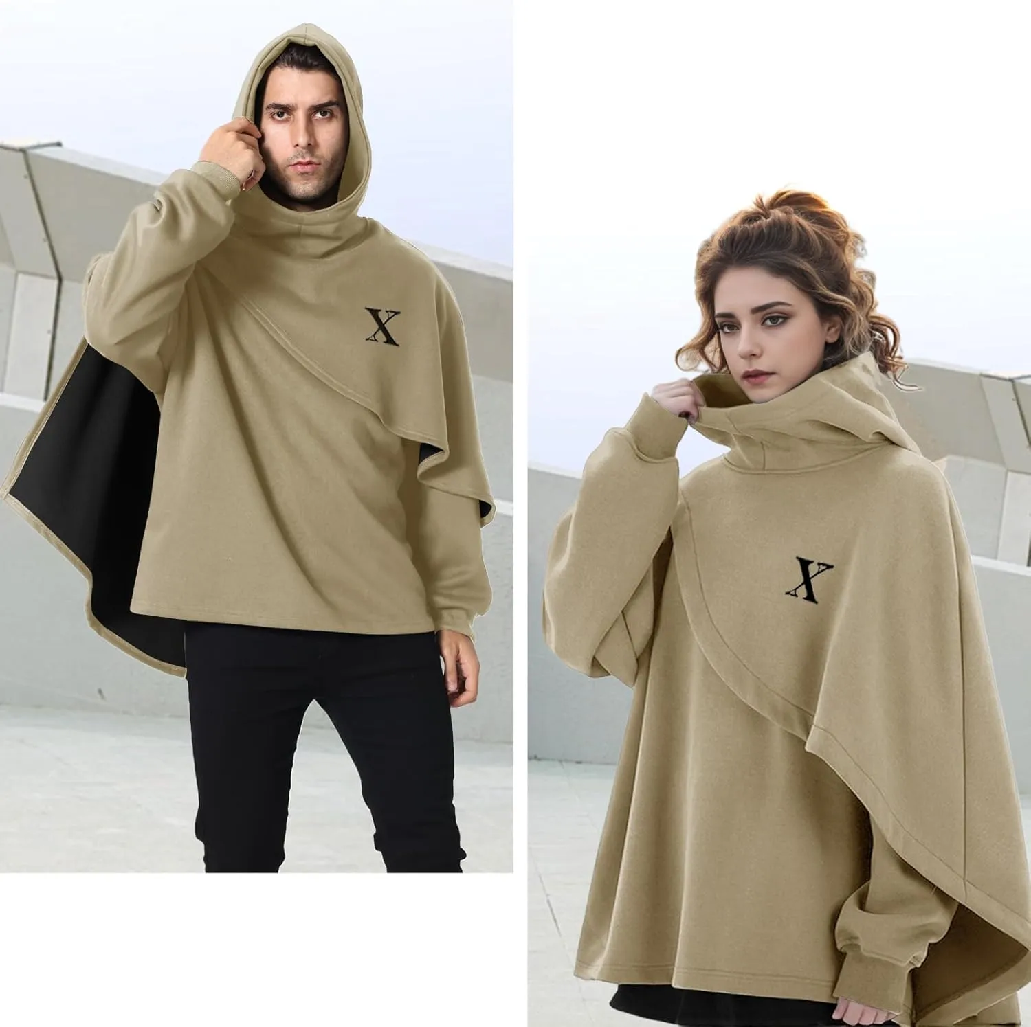 Men's Fashion Hoodie Poncho Cape Cloak Techwear Sweatshirts Unisex Lightweight Patchwork Casual Pullover