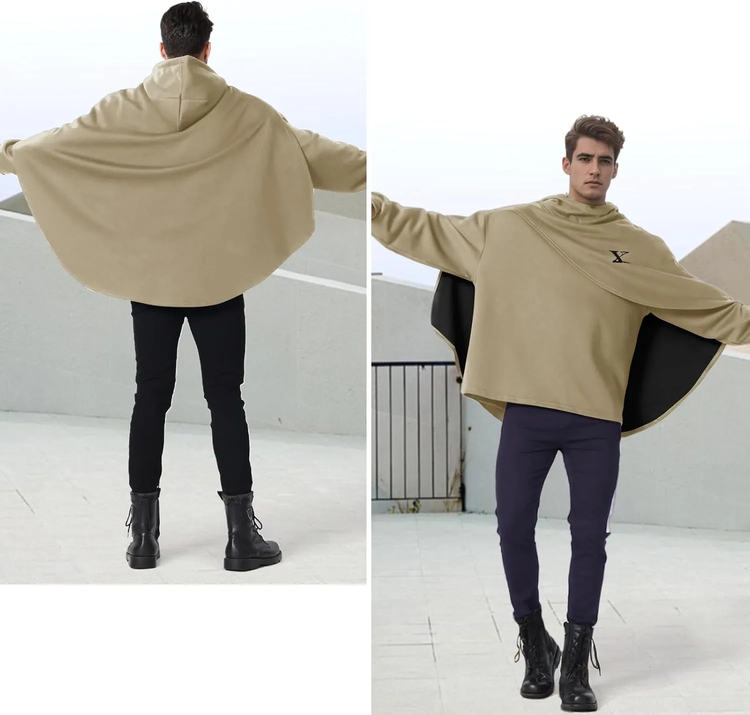 Men's Fashion Hoodie Poncho Cape Cloak Techwear Sweatshirts Unisex Lightweight Patchwork Casual Pullover