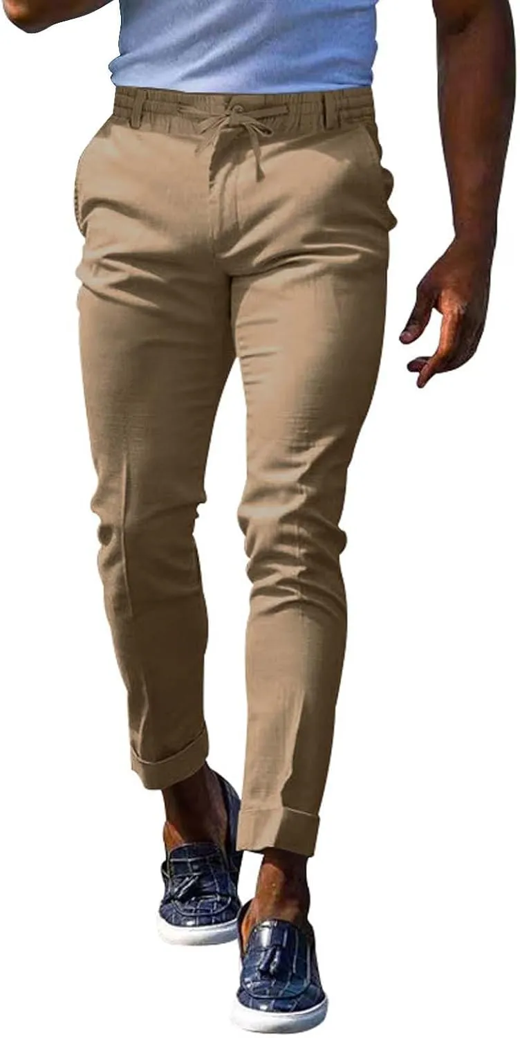 Mens Fashion Stretch Dress Pants Slim Fit Skinny Flat-Front Chino Pants Big and Tall Business Skinny Golf Trousers