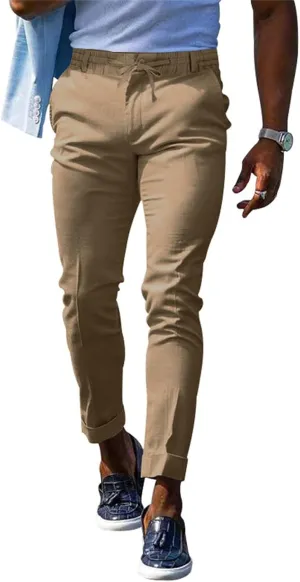 Mens Fashion Stretch Dress Pants Slim Fit Skinny Flat-Front Chino Pants Big and Tall Business Skinny Golf Trousers