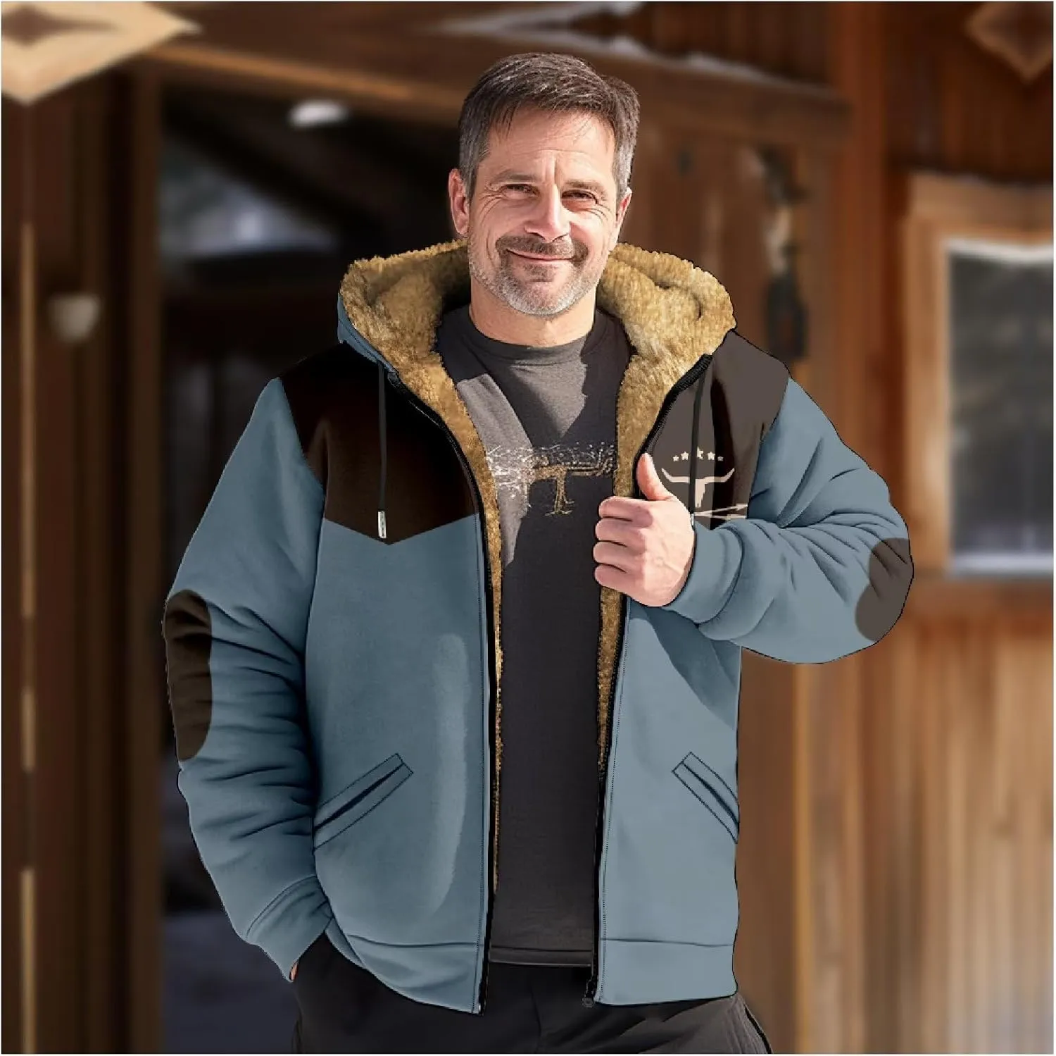 Men's Heavyweight Hoodie Full Zip Up Hooded Coat Warm Sherpa-Lined Flannel Big and Tall Plus Jacket with Pocket