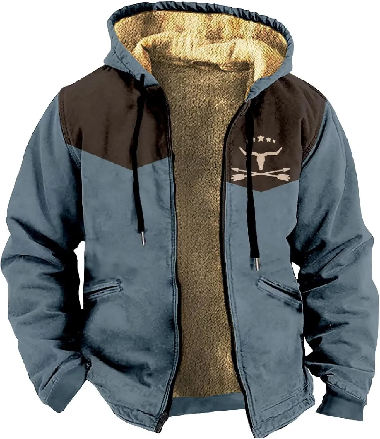 Men's Heavyweight Hoodie Full Zip Up Hooded Coat Warm Sherpa-Lined Flannel Big and Tall Plus Jacket with Pocket