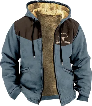 Men's Heavyweight Hoodie Full Zip Up Hooded Coat Warm Sherpa-Lined Flannel Big and Tall Plus Jacket with Pocket