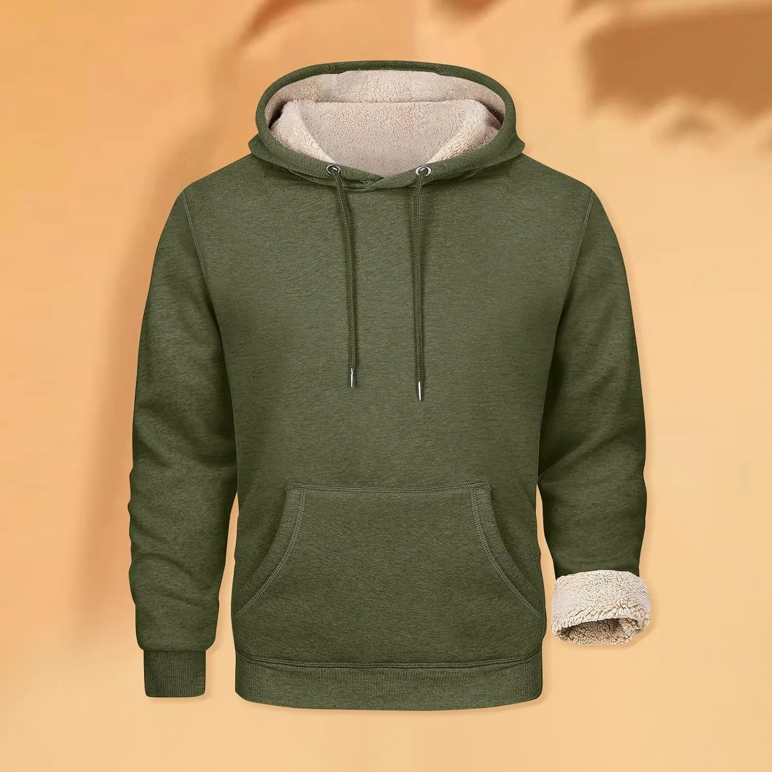 Mens Hoodies Winter Warm Pullover Long Sleeve Sherpa Hooded Sweatshirt Thick Plush Athletic Sweatshirts with Pockets