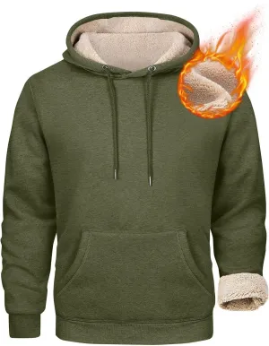 Mens Hoodies Winter Warm Pullover Long Sleeve Sherpa Hooded Sweatshirt Thick Plush Athletic Sweatshirts with Pockets