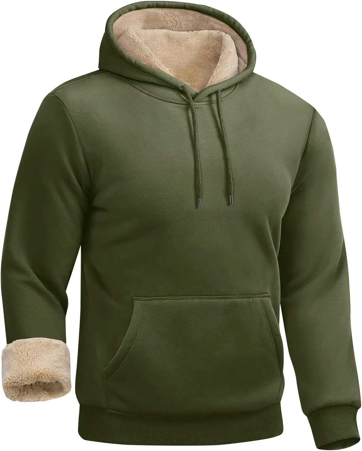 Mens Hoodies Winter Warm Pullover Long Sleeve Sherpa Hooded Sweatshirt Thick Plush Athletic Sweatshirts with Pockets