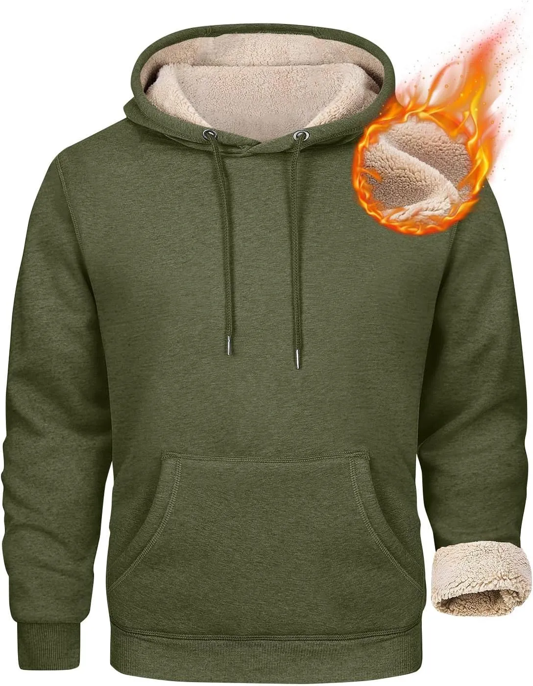 Mens Hoodies Winter Warm Pullover Long Sleeve Sherpa Hooded Sweatshirt Thick Plush Athletic Sweatshirts with Pockets