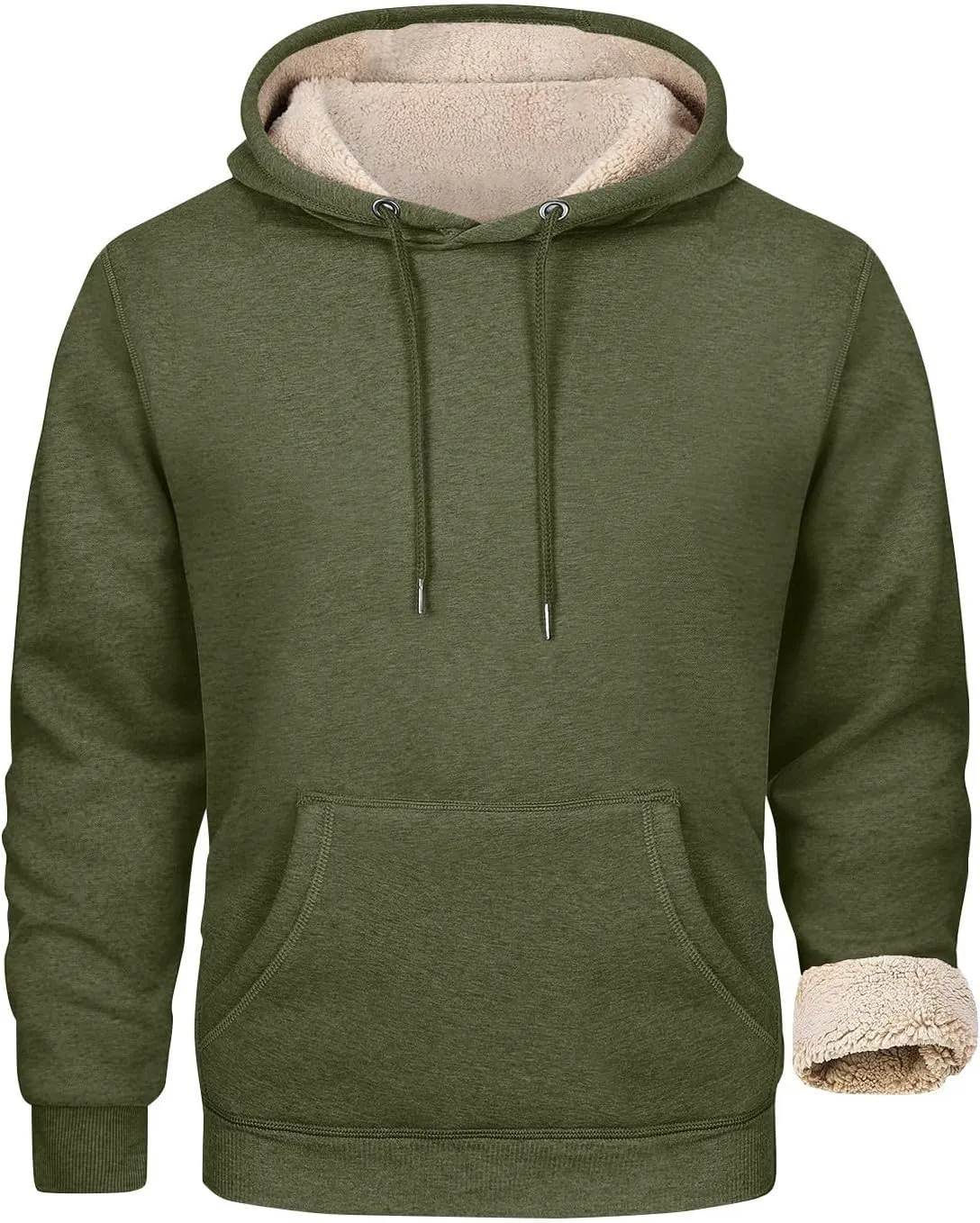 Mens Hoodies Winter Warm Pullover Long Sleeve Sherpa Hooded Sweatshirt Thick Plush Athletic Sweatshirts with Pockets