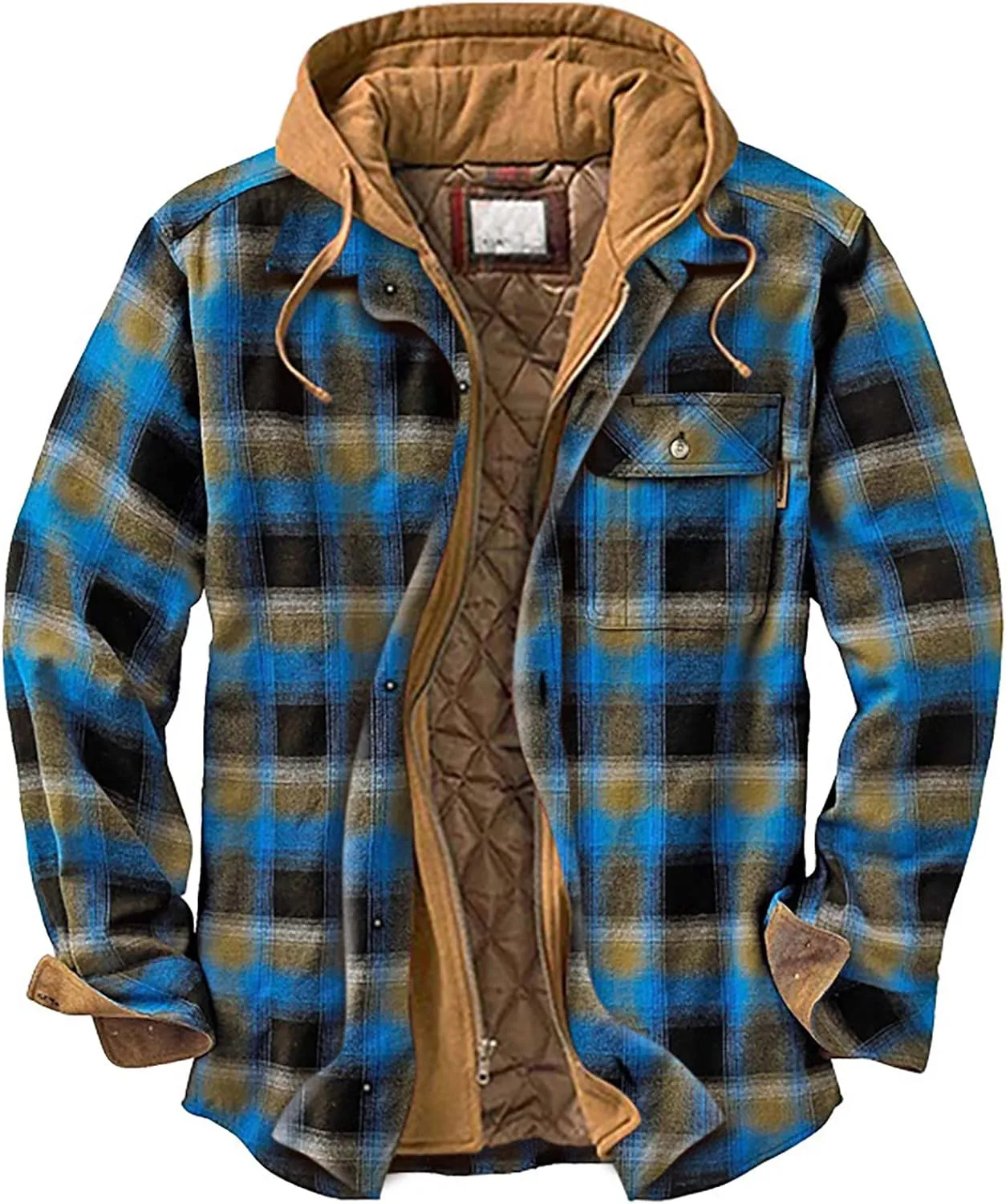 Men's Plaid Flannel Shirt Jacket Warm Hoodie Quilted Lined Hipster Fleece Plaid Jacket Flannel Sherpa Vintage Coats