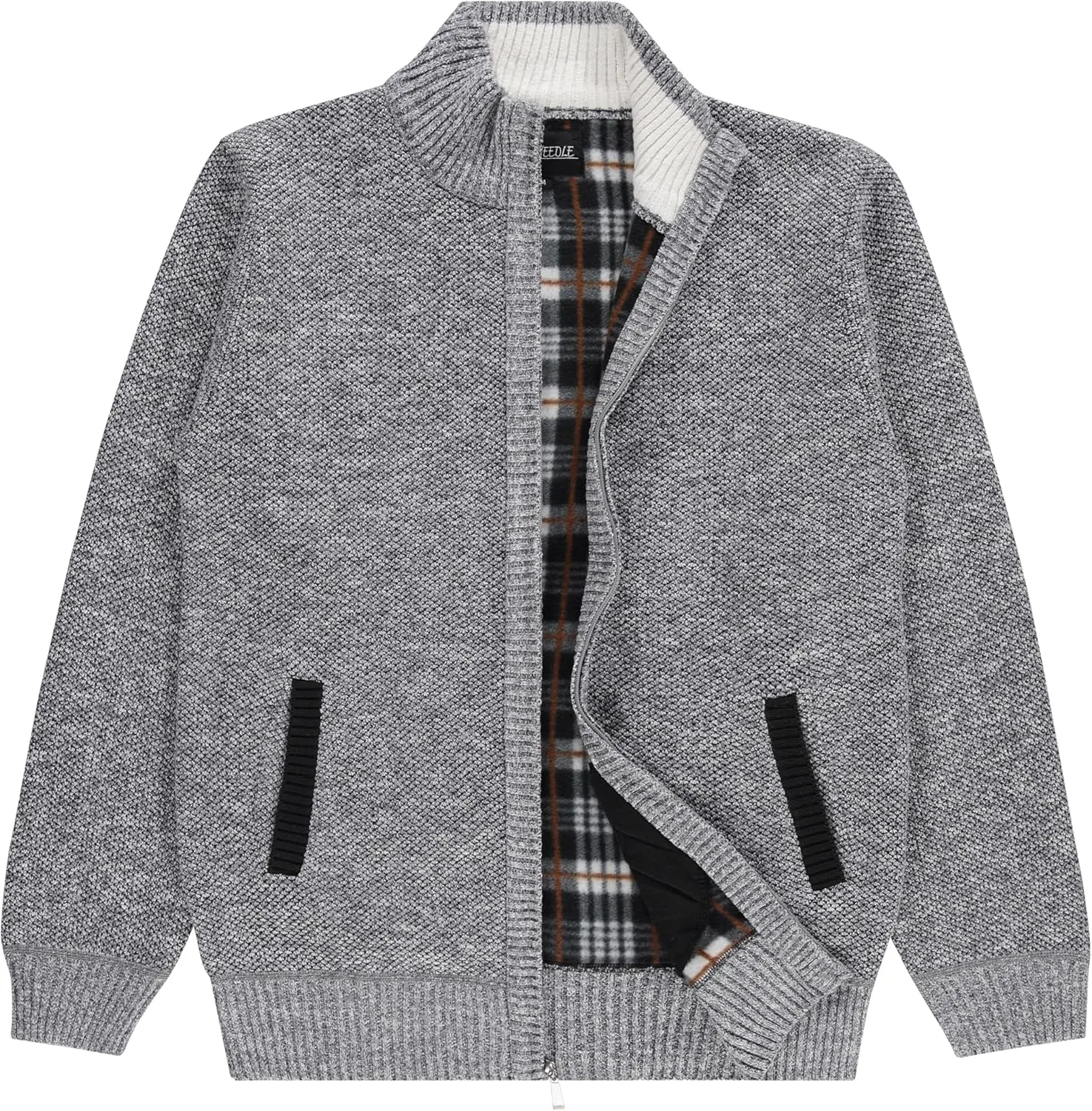 Men's Shawl Collar Cable Knit Cardigan Sweater, Full Zip Sherpa Lined, with Pockets