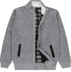 Men's Shawl Collar Cable Knit Cardigan Sweater, Full Zip Sherpa Lined, with Pockets