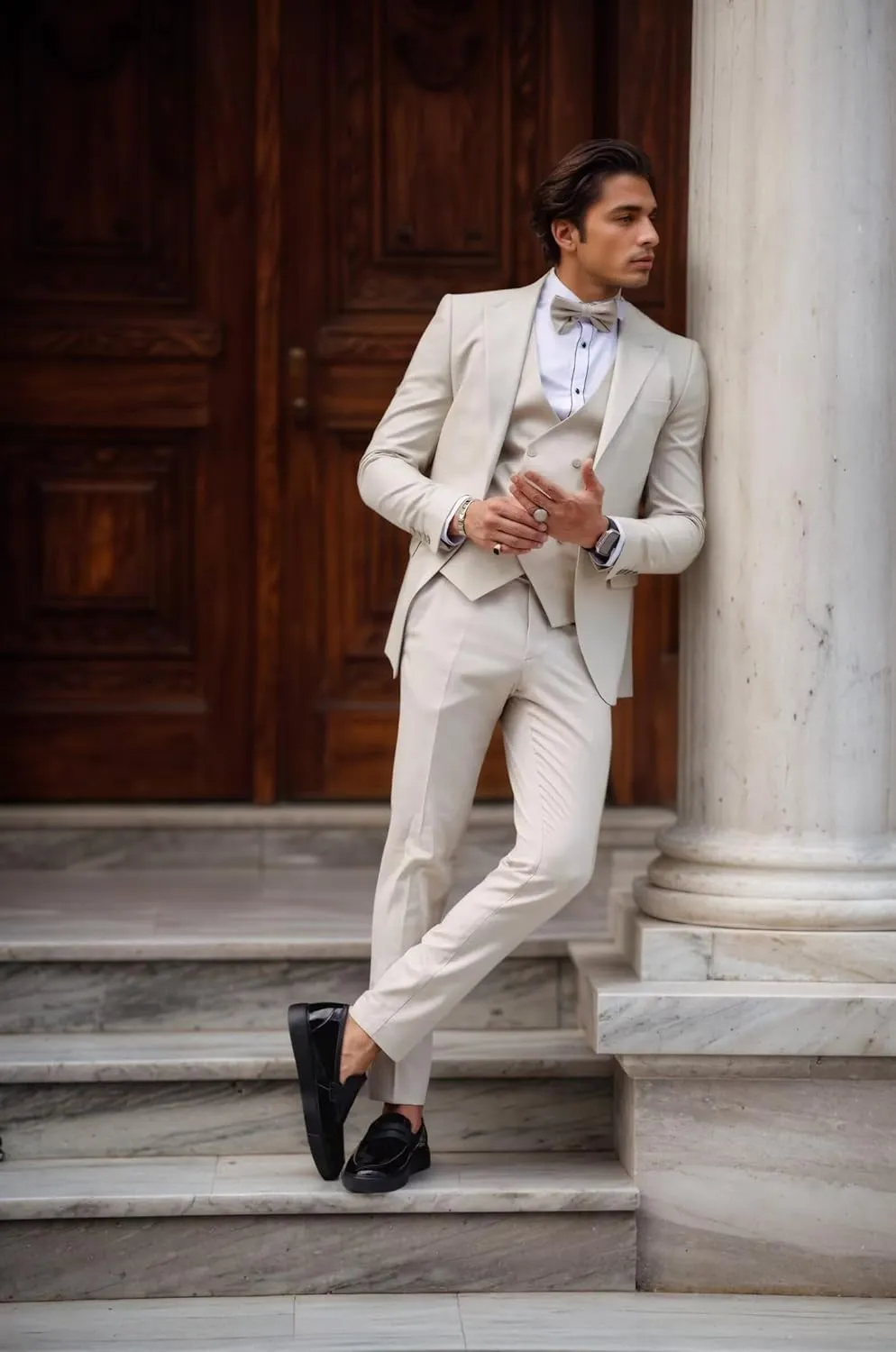Mens Suit 3 Piece Double Breasted Suit Men Slim Fit Tuxedos Wedding Prom Groom Suits Set