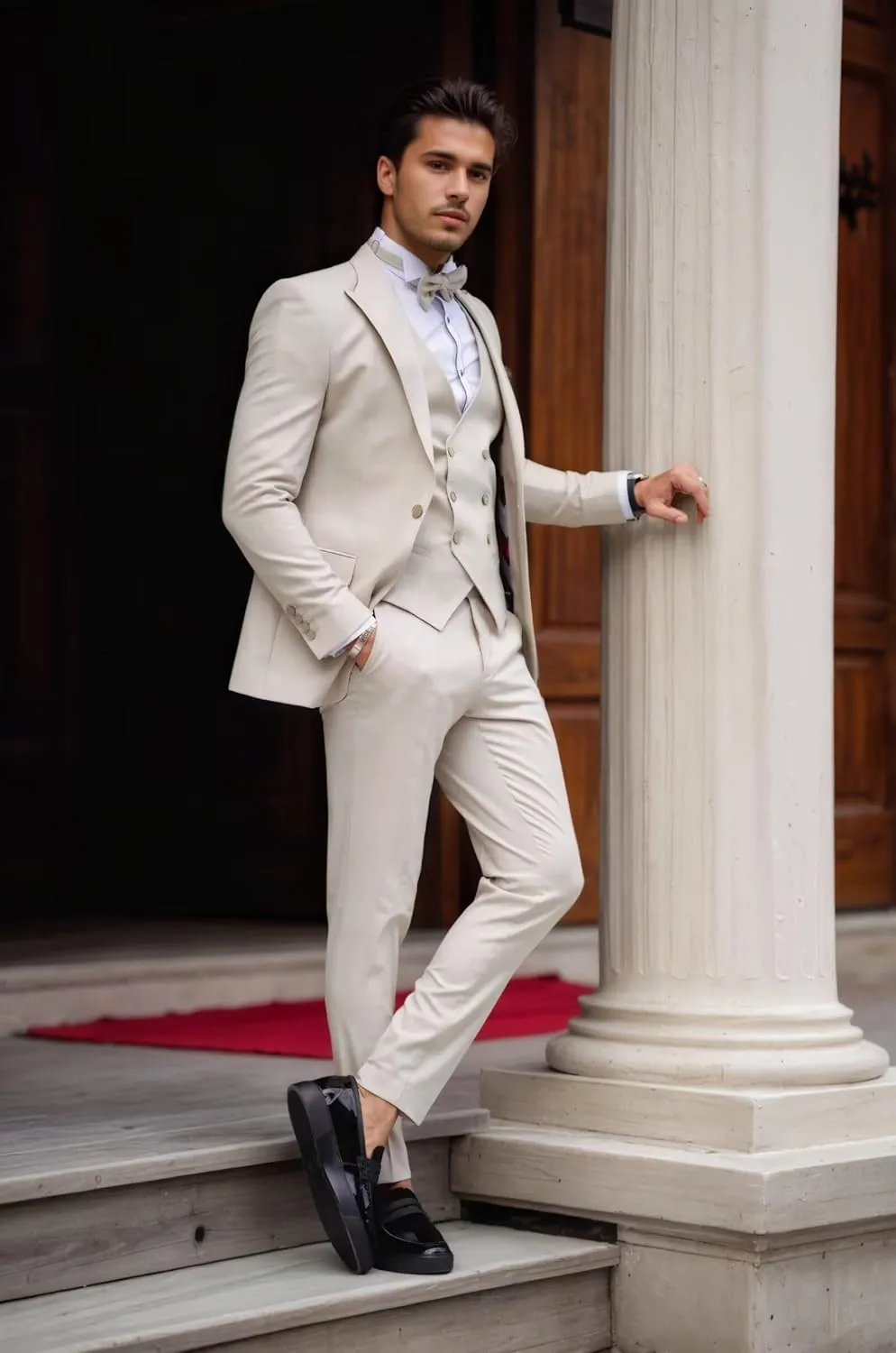 Mens Suit 3 Piece Double Breasted Suit Men Slim Fit Tuxedos Wedding Prom Groom Suits Set