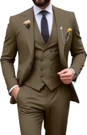 Mens Suit 3 Piece Double Breasted Suit Men Slim Fit Tuxedos Wedding Prom Groom Suits Set