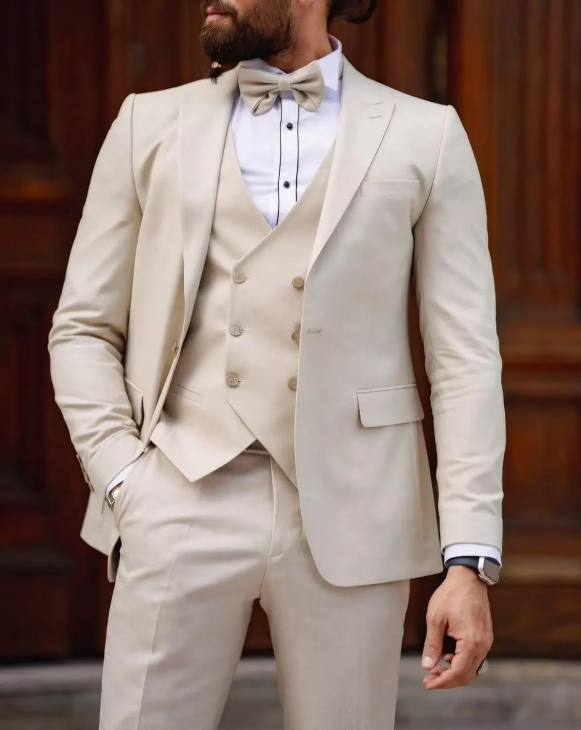 Mens Suit 3 Piece Double Breasted Suit Men Slim Fit Tuxedos Wedding Prom Groom Suits Set