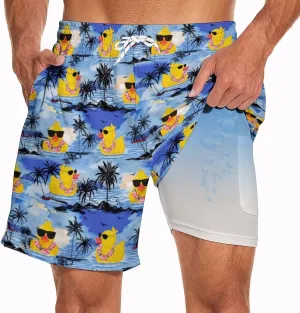 Mens Swim Trunks with Compression Liner 2 in 1 Quick-Dry Swim Shorts Men Board Shorts Swimwear for Swimming Beach