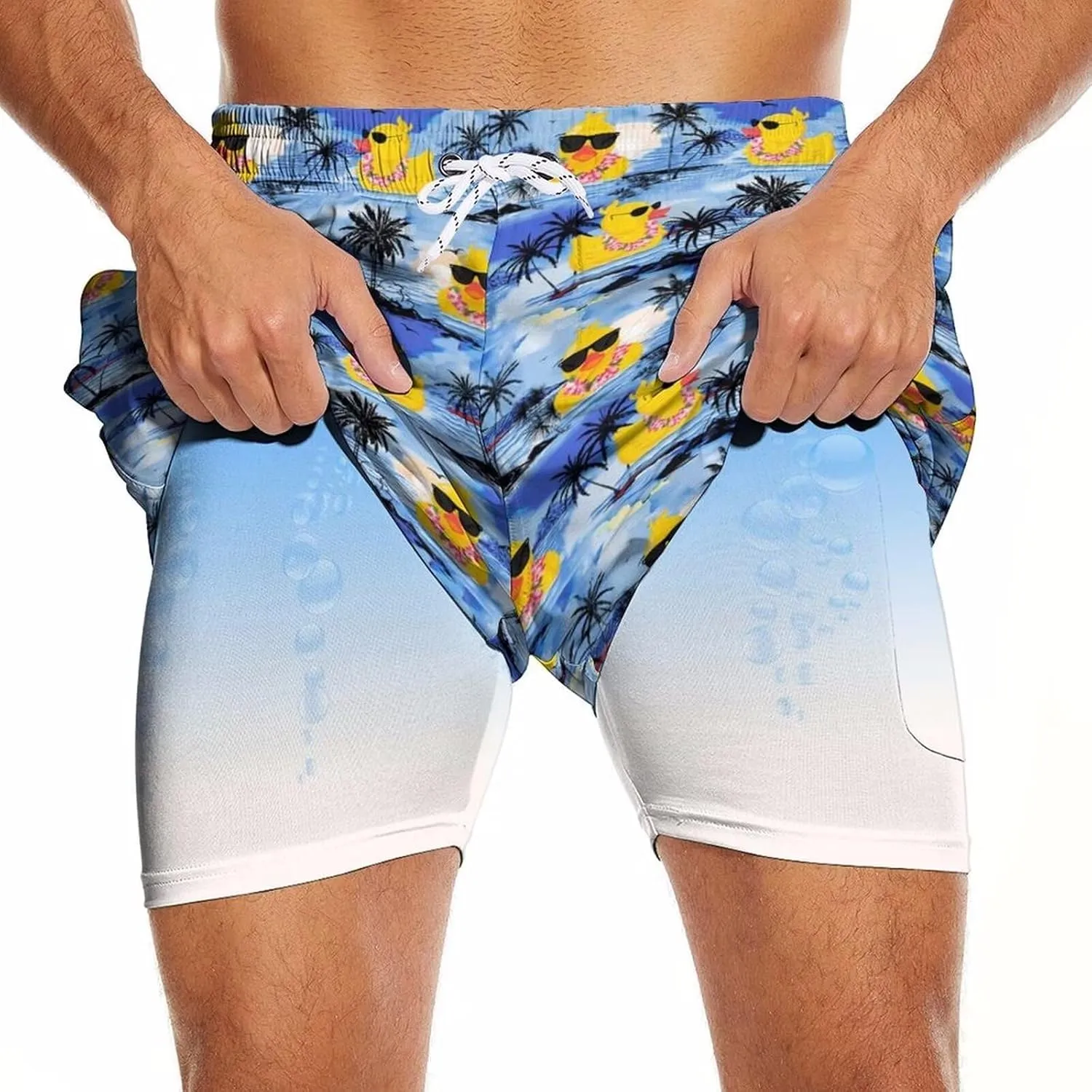 Mens Swim Trunks with Compression Liner 2 in 1 Quick-Dry Swim Shorts Men Board Shorts Swimwear for Swimming Beach