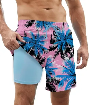 Mens Swim Trunks with Compression Liner Quick Dry Swim Shorts Bathing Suit Swimsear 2 in 1 Beach Board Shorts