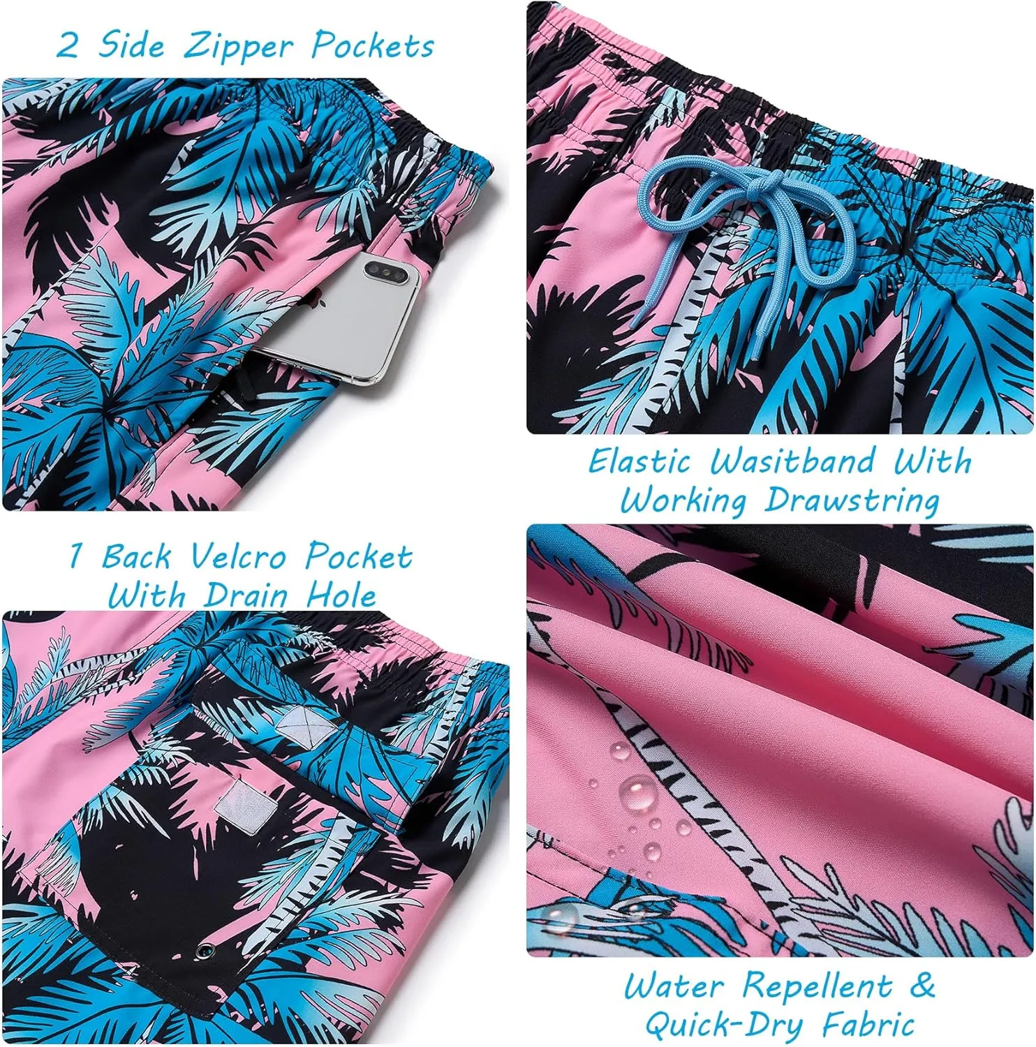 Mens Swim Trunks with Compression Liner Quick Dry Swim Shorts Bathing Suit Swimsear 2 in 1 Beach Board Shorts