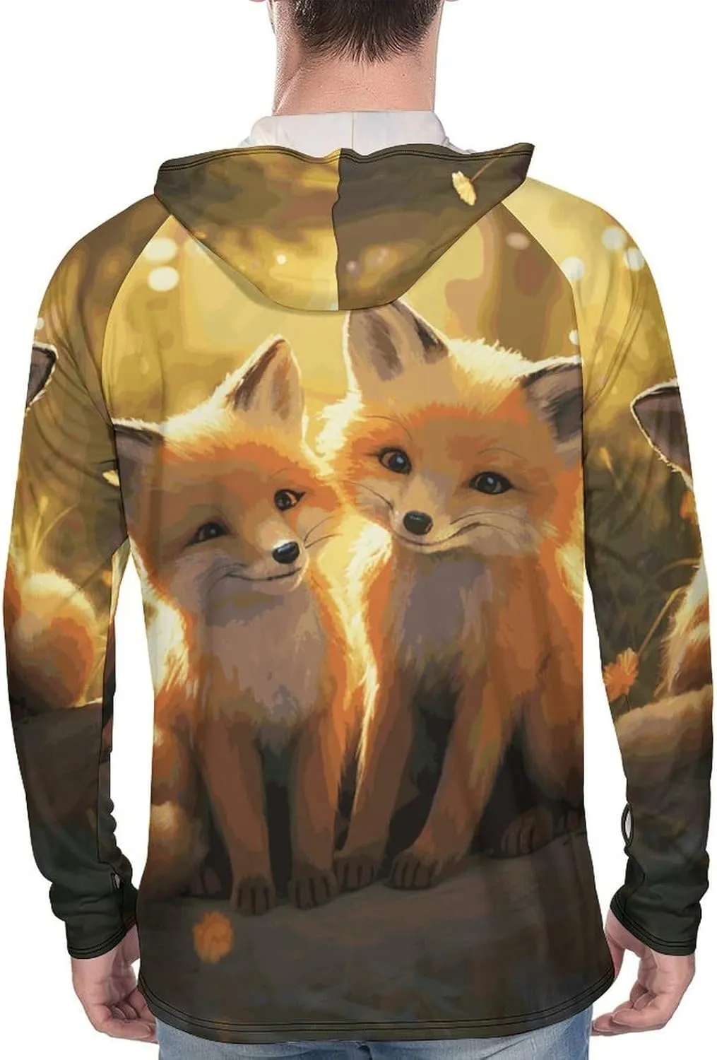 Men's UPF 50  Sun Protection Hoodie Outdoor UV Shirts Cute Foxes Long Sleeve Quick Dry Fishing Hiking Shirt